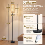 Cozylumi™ Coliware 63 Rattan Floor Lamp, Black Modern Standing Lamp with Pull Chain