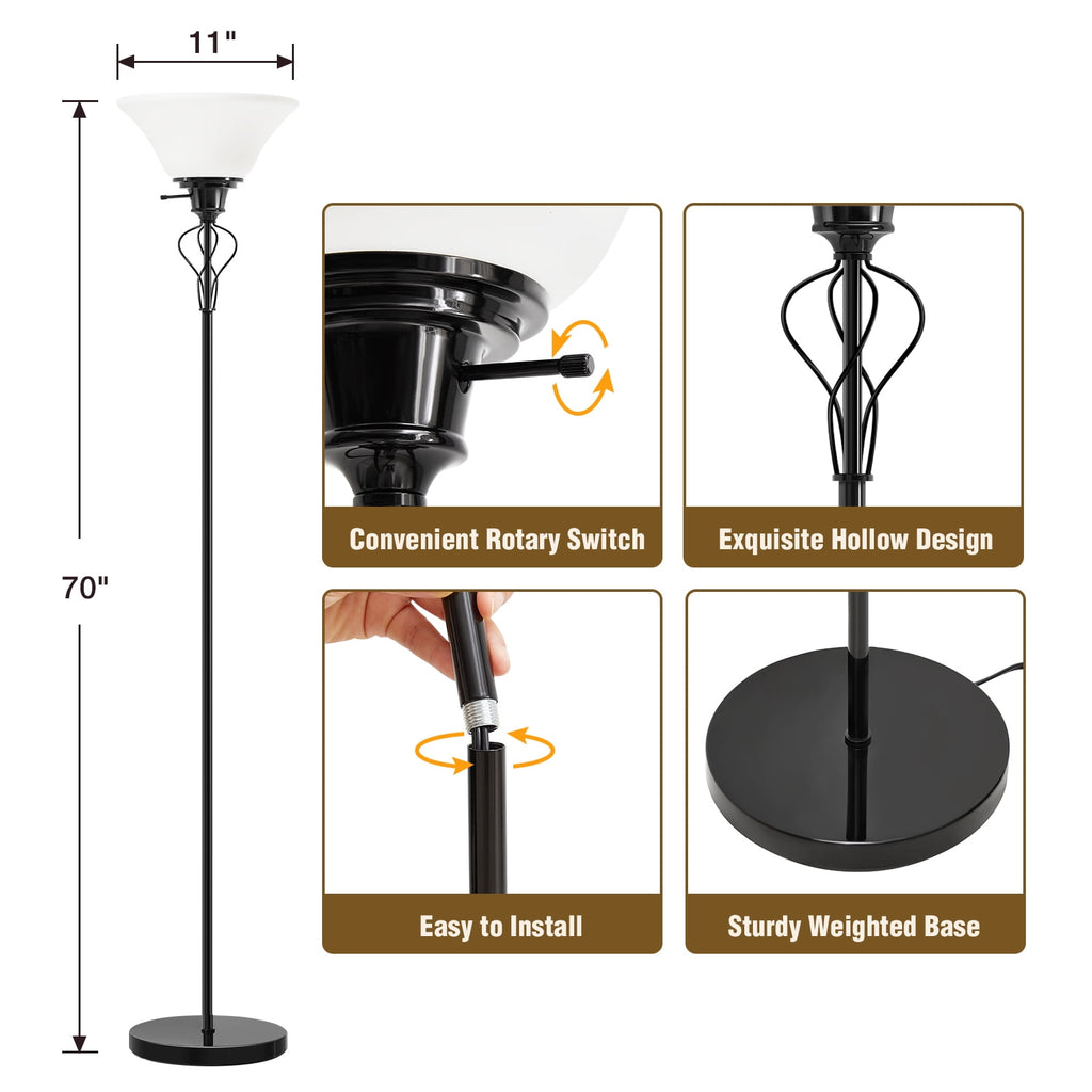 Cozylumi™ Floor Lamp for Living Room,70in Black Standing Lamps with Sturdy Metal Base