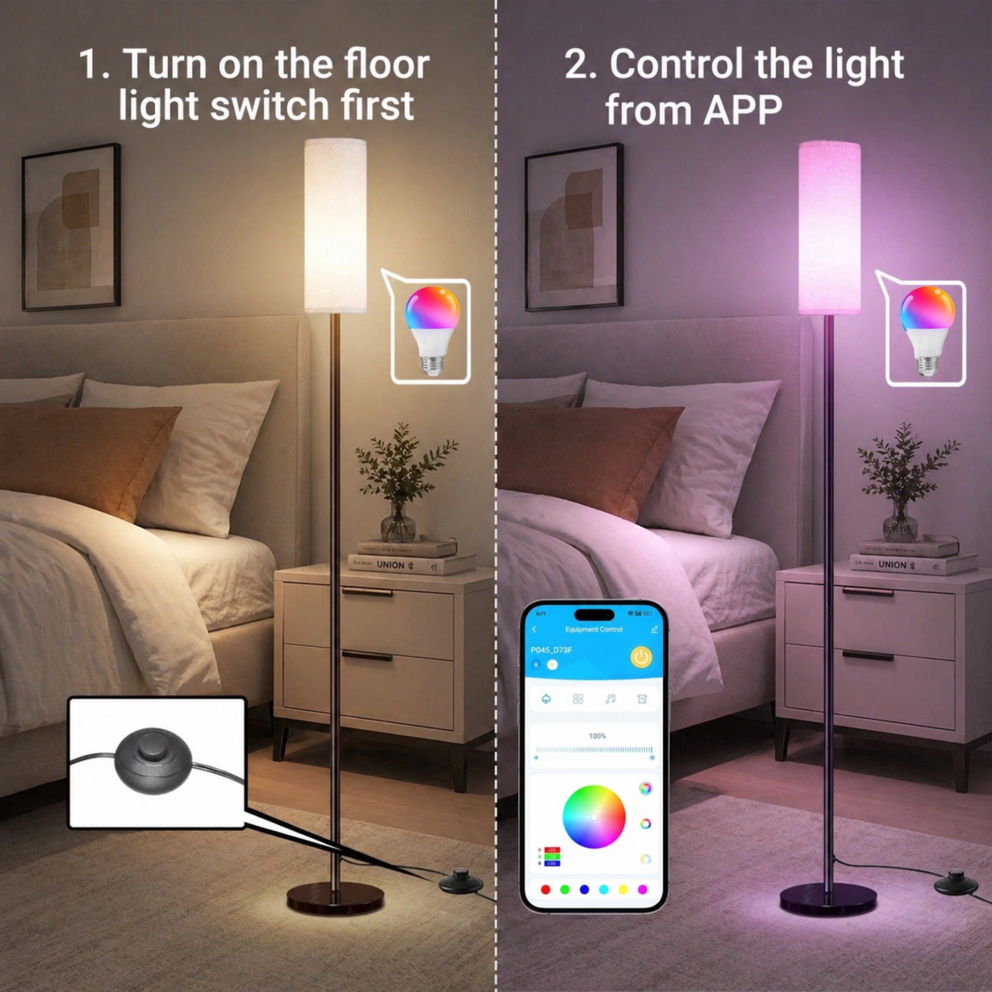 Cozylumi™ RGB Modern Floor Lamp for Living Room, LED Standing Lamp with App Control