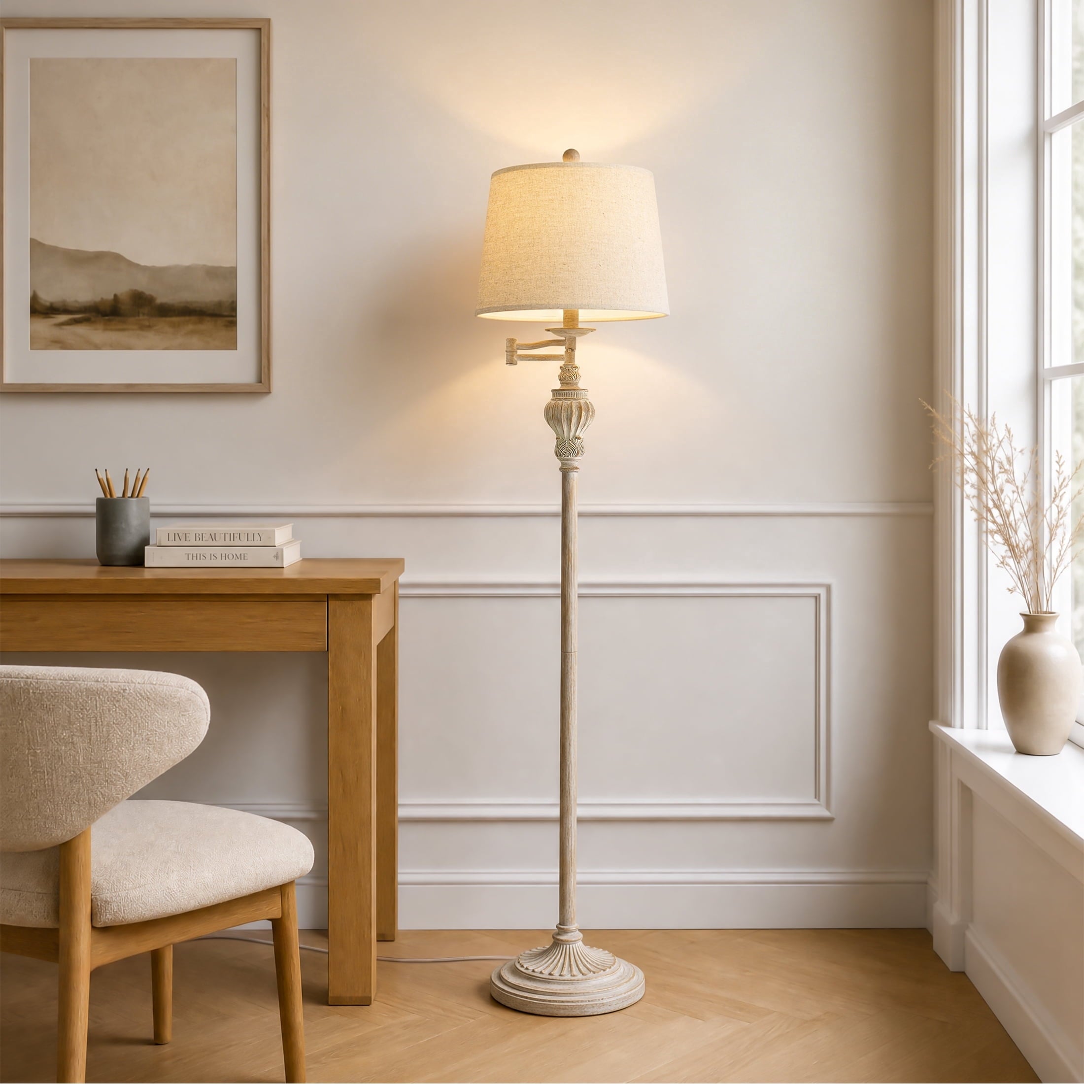 Cozylumi™ 61.5" Vintage Floor Lamp with Linen Shade, Floor Lamp for Living Room