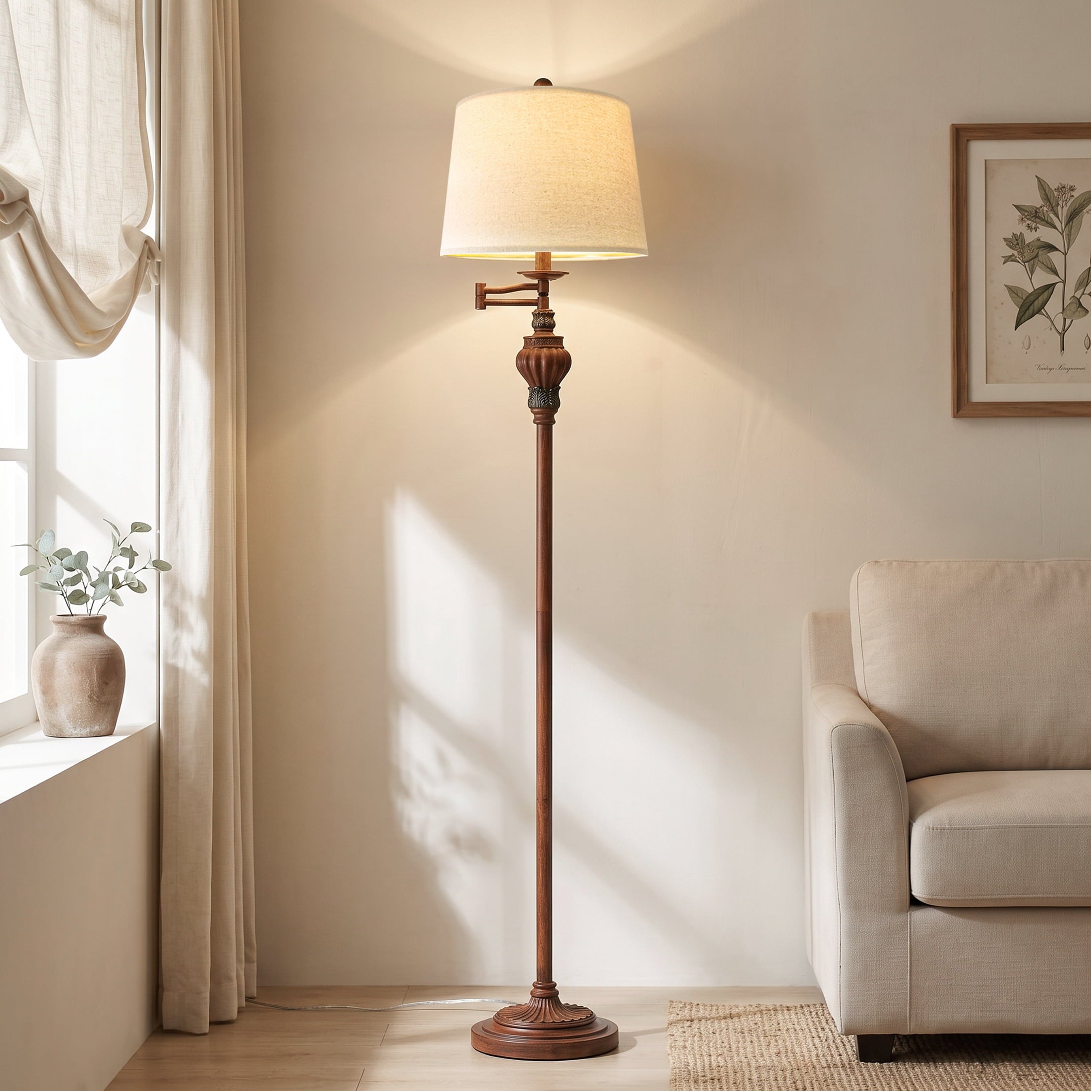 Cozylumi™ 61.5" Vintage Floor Lamp with Linen Shade, Floor Lamp for Living Room