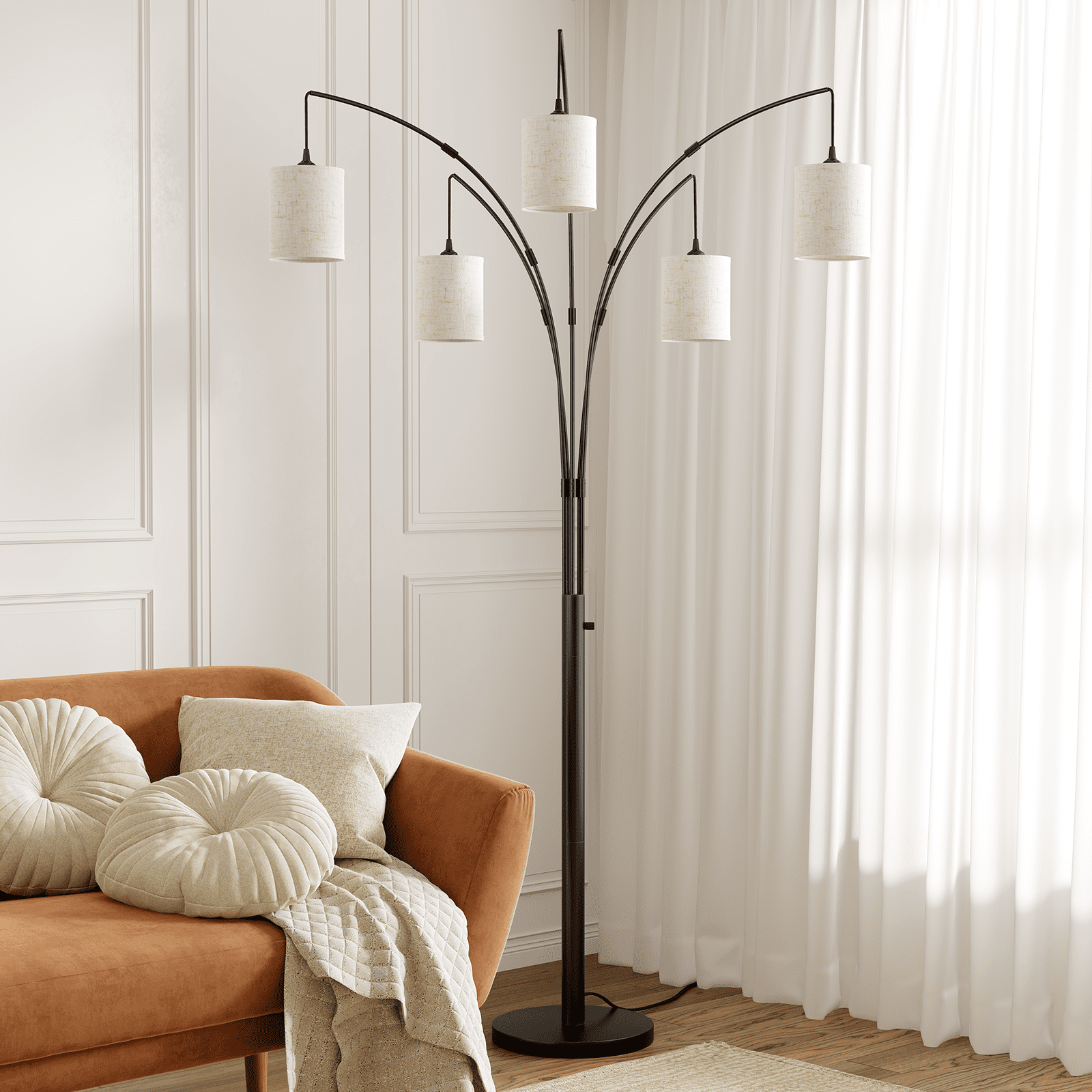 Cozylumi™ 5 Lights Tree Floor Lamp, 83.5" Large Tall Standing Lamp with Drum Linen