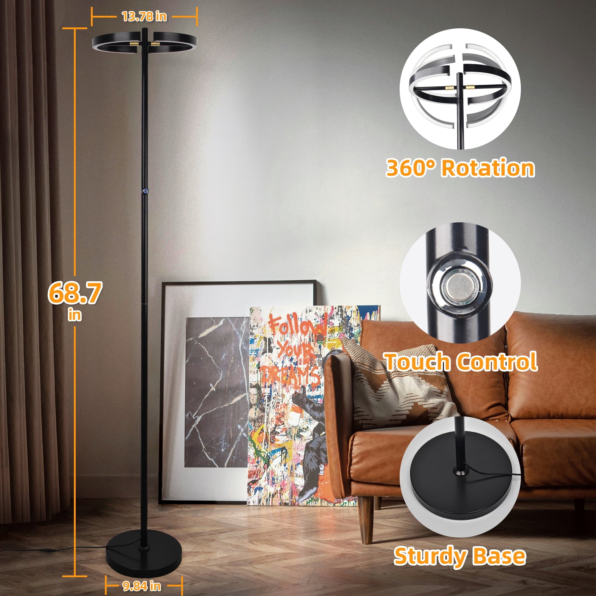 Cozylumi™ Hlite LED Floor Lamp,Rotatable Standing Lamp with Touch Control, 30W Modern