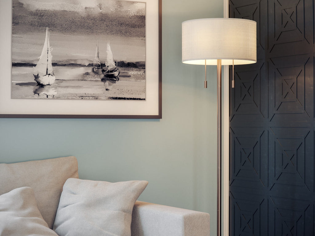 Cozylumi™ Stowe 61'' Floor Lamp with White Fabric Drum Shade Transitional Floor Light