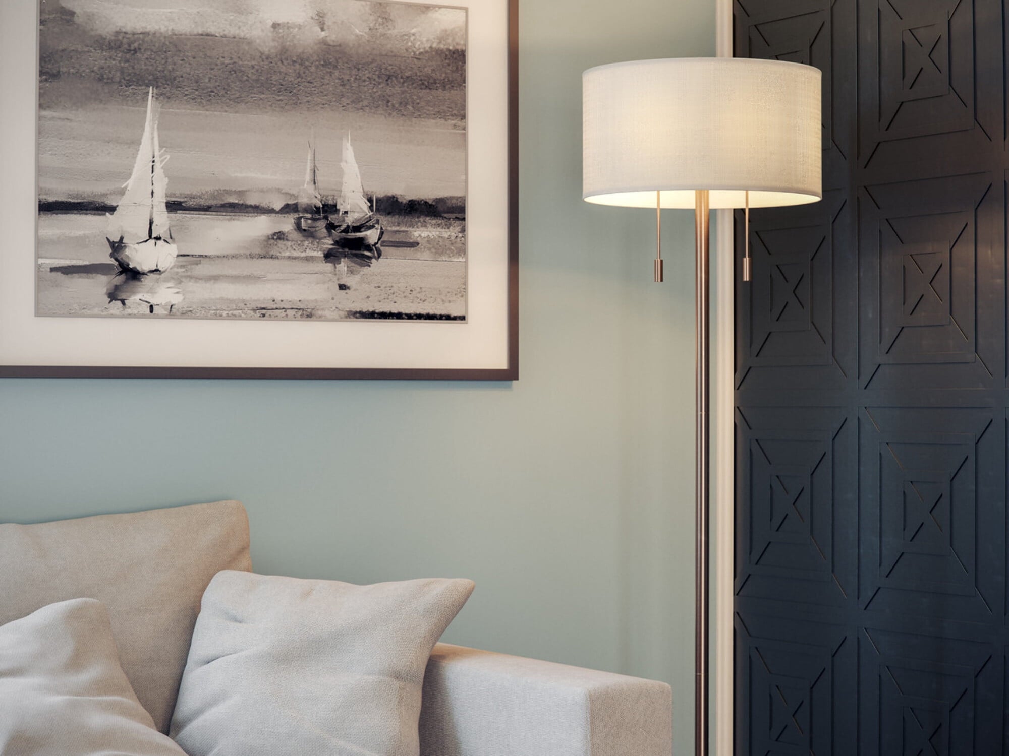 Cozylumi™ Stowe 61'' Floor Lamp with White Fabric Drum Shade Transitional Floor Light