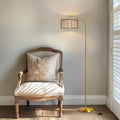 Cozylumi™ 62.5" Boho Arc Floor lamp with Brown Rattan Shade,Farmhouse Gold Standing