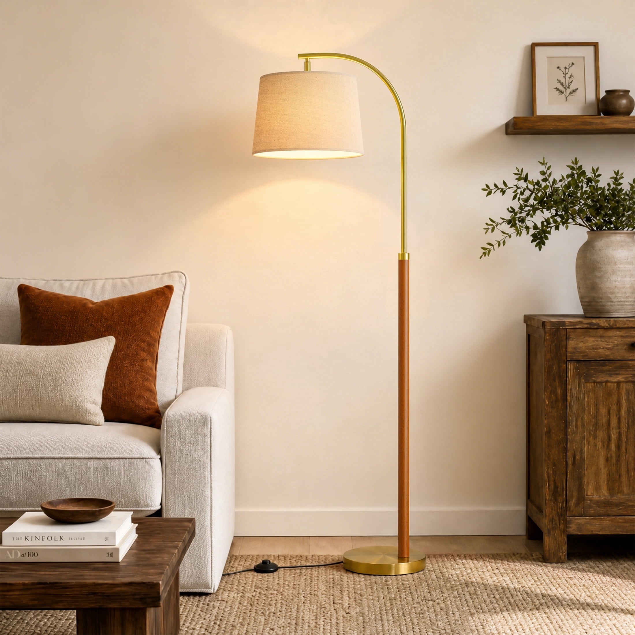 Cozylumi™ 62.5" Farmhouse Floor Lamp with Linen Shade, MDF and Metal, Foot Switch