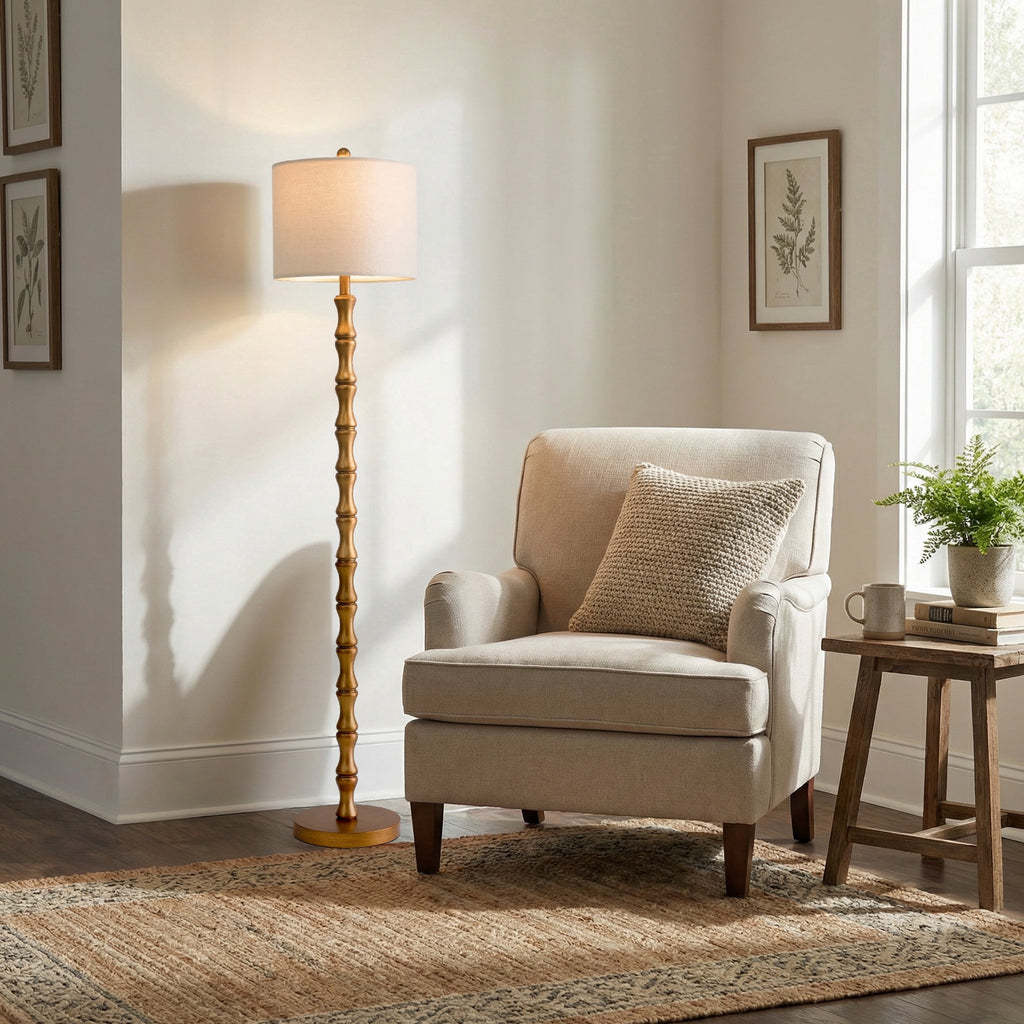 Cozylumi™ 62" Farmhouse Floor Lamp for Living Room,Wood Grain Brown Standing Lamp for