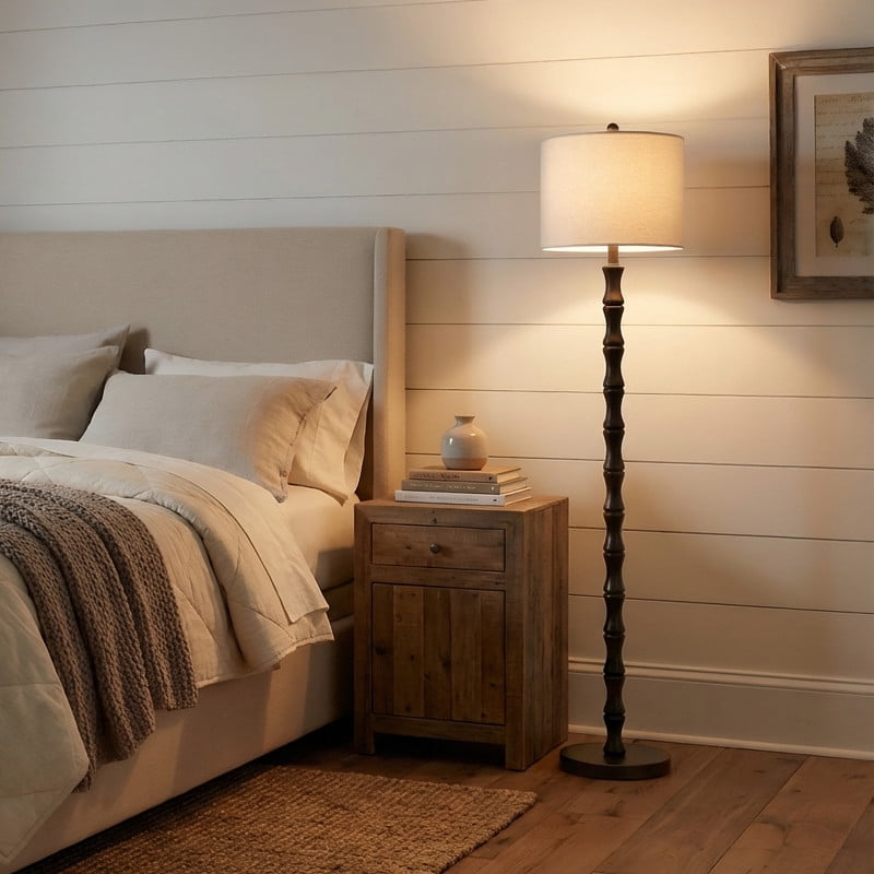 Cozylumi™ 62" Farmhouse Floor Lamp for Living Room,Wood Grain Brown Standing Lamp for