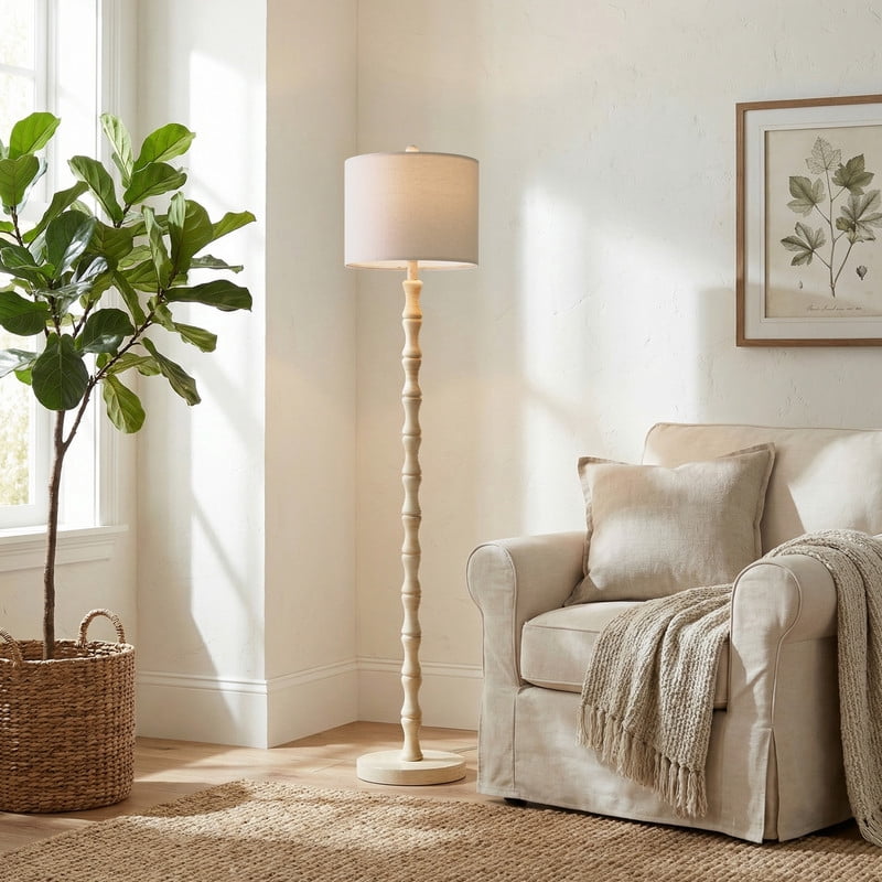 Cozylumi™ 62" Farmhouse Floor Lamp for Living Room,Wood Grain Brown Standing Lamp for