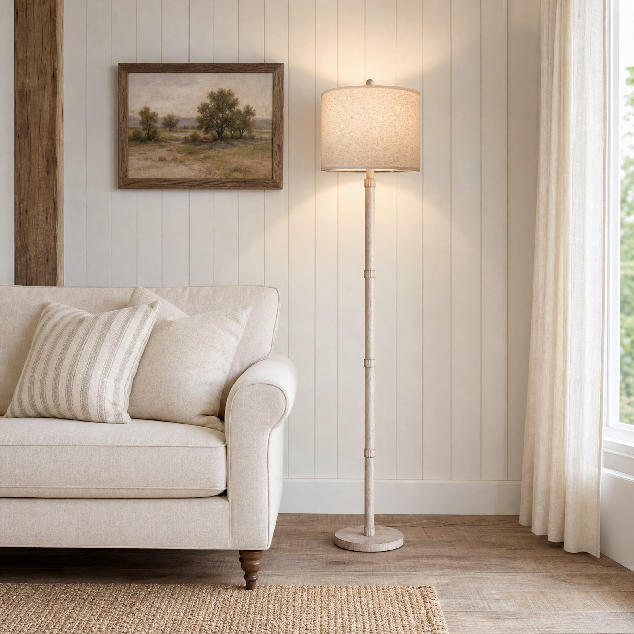 Cozylumi™ 62" Farmhouse Floor Lamp for Living Room,Wood Grain Brown Standing Lamp for