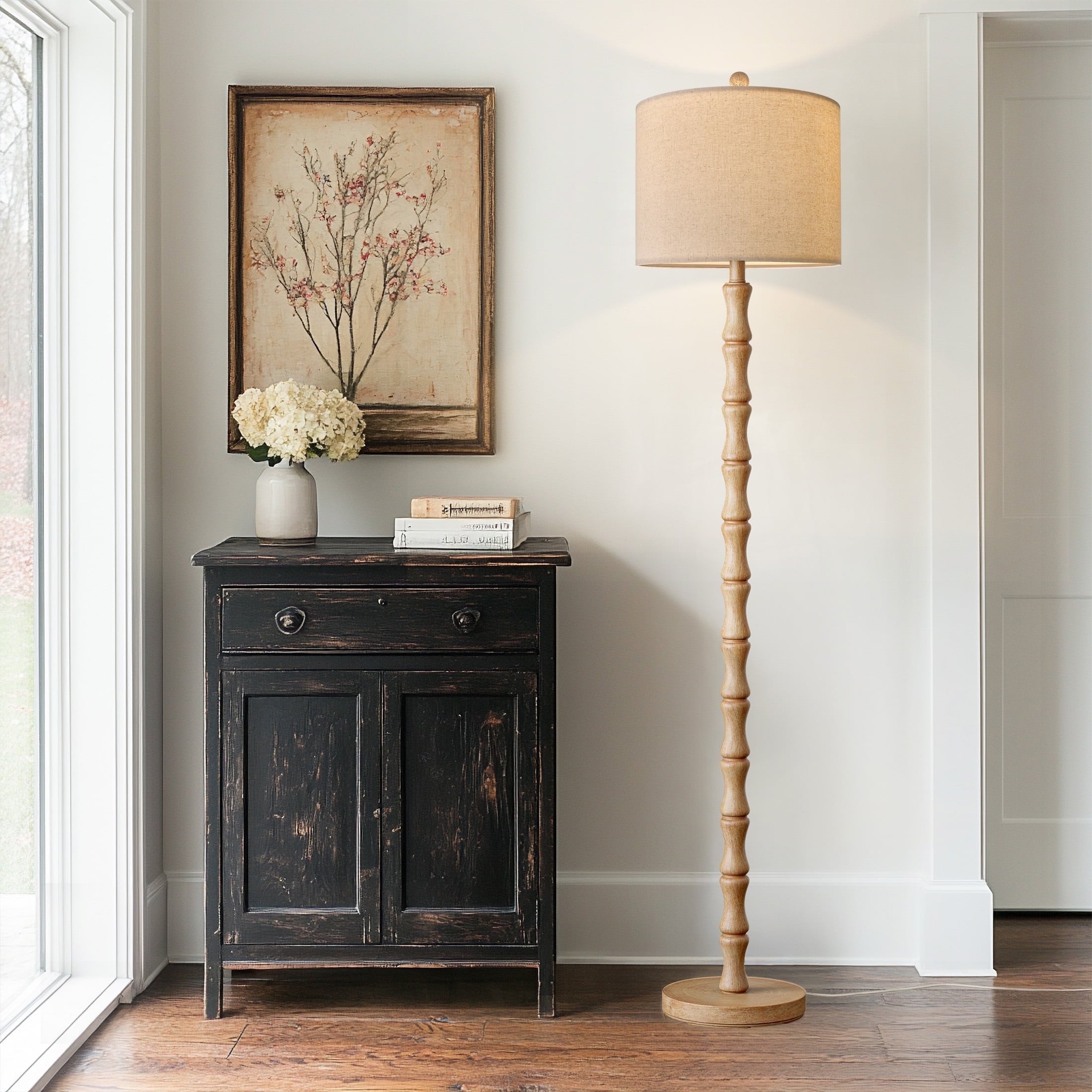Cozylumi™ 62" Farmhouse Floor Lamp for Living Room,Wood Grain Brown Standing Lamp for