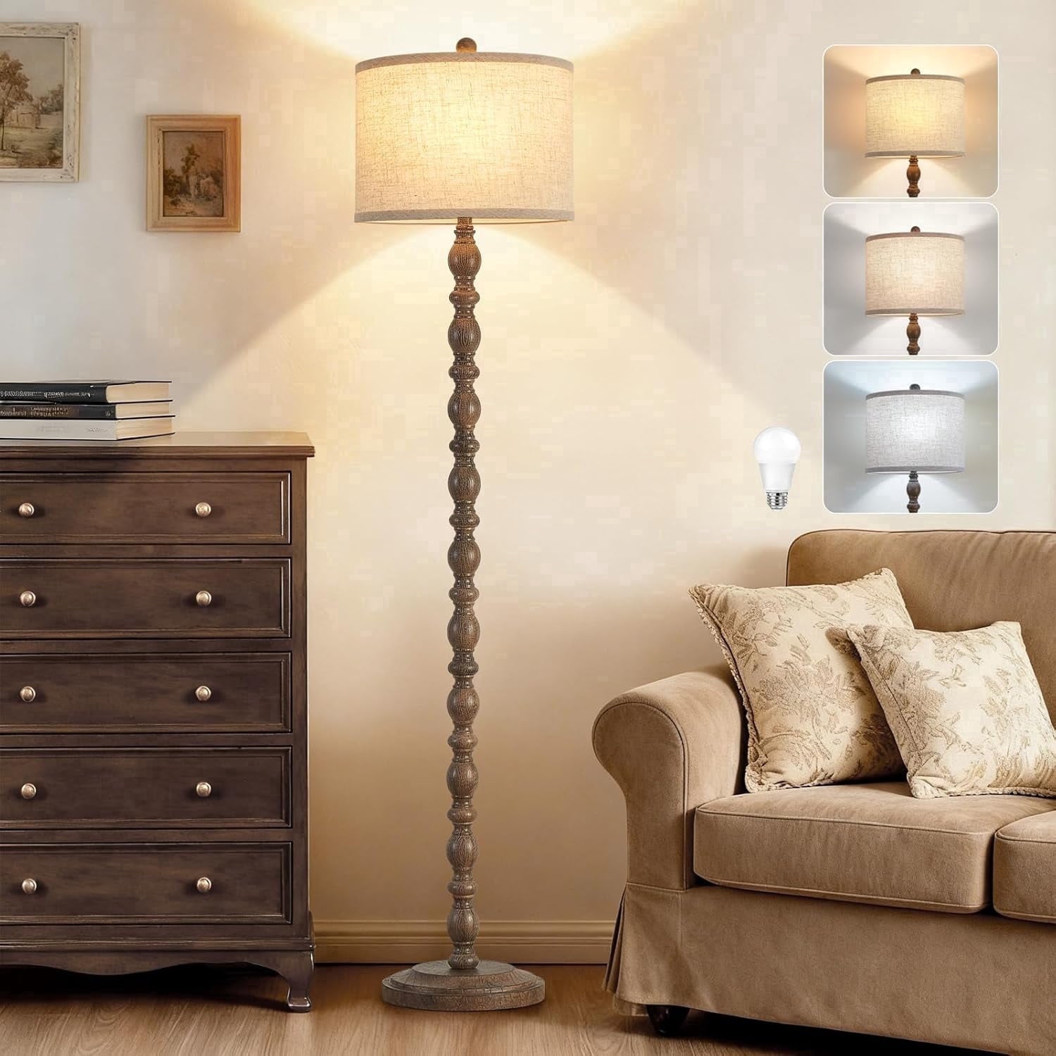 Cozylumi™ Rustic Floor Lamp with 3 Color Temperatures, 62" Resin Farmhouse Standing