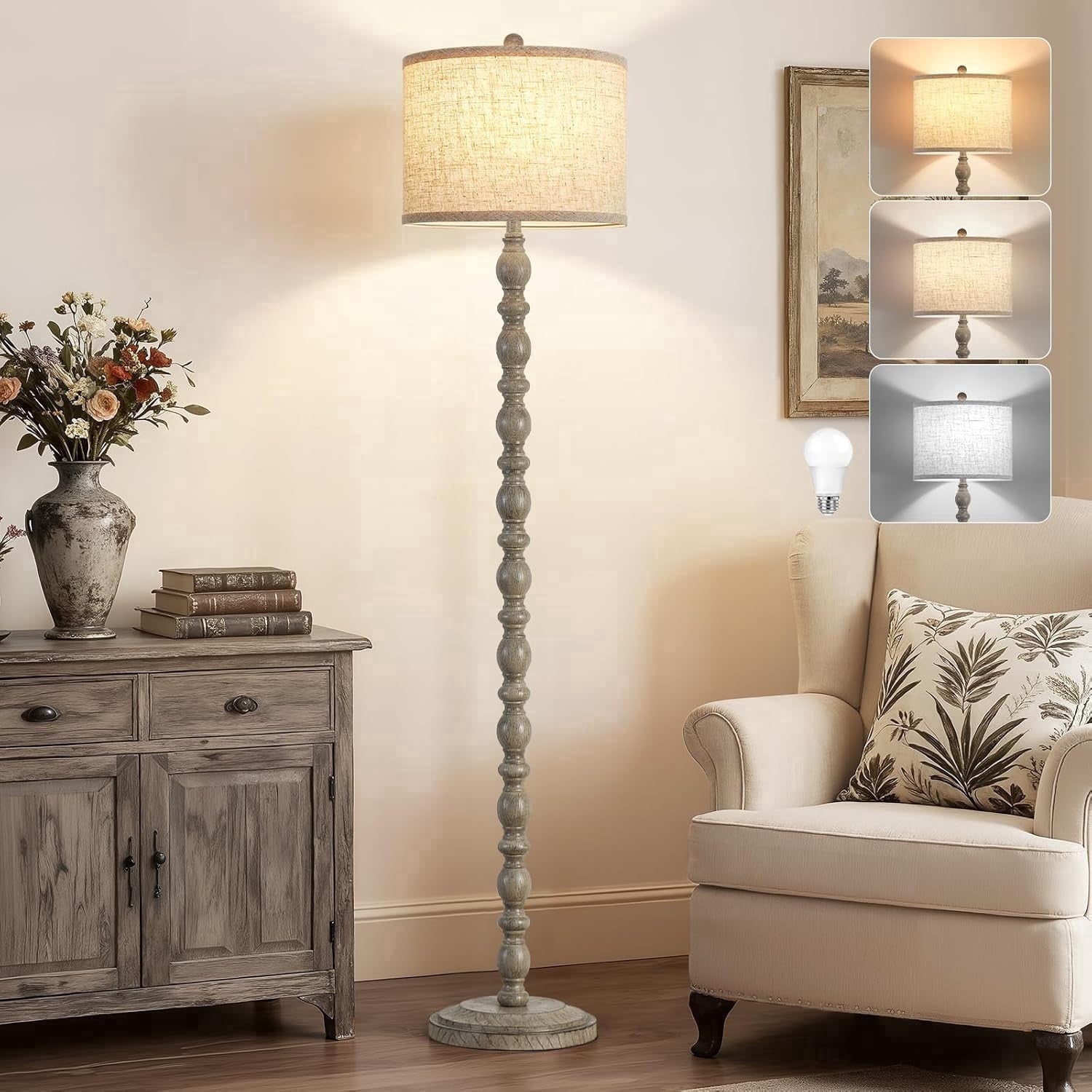 Cozylumi™ Rustic Floor Lamp with 3 Color Temperatures, 62" Resin Farmhouse Standing