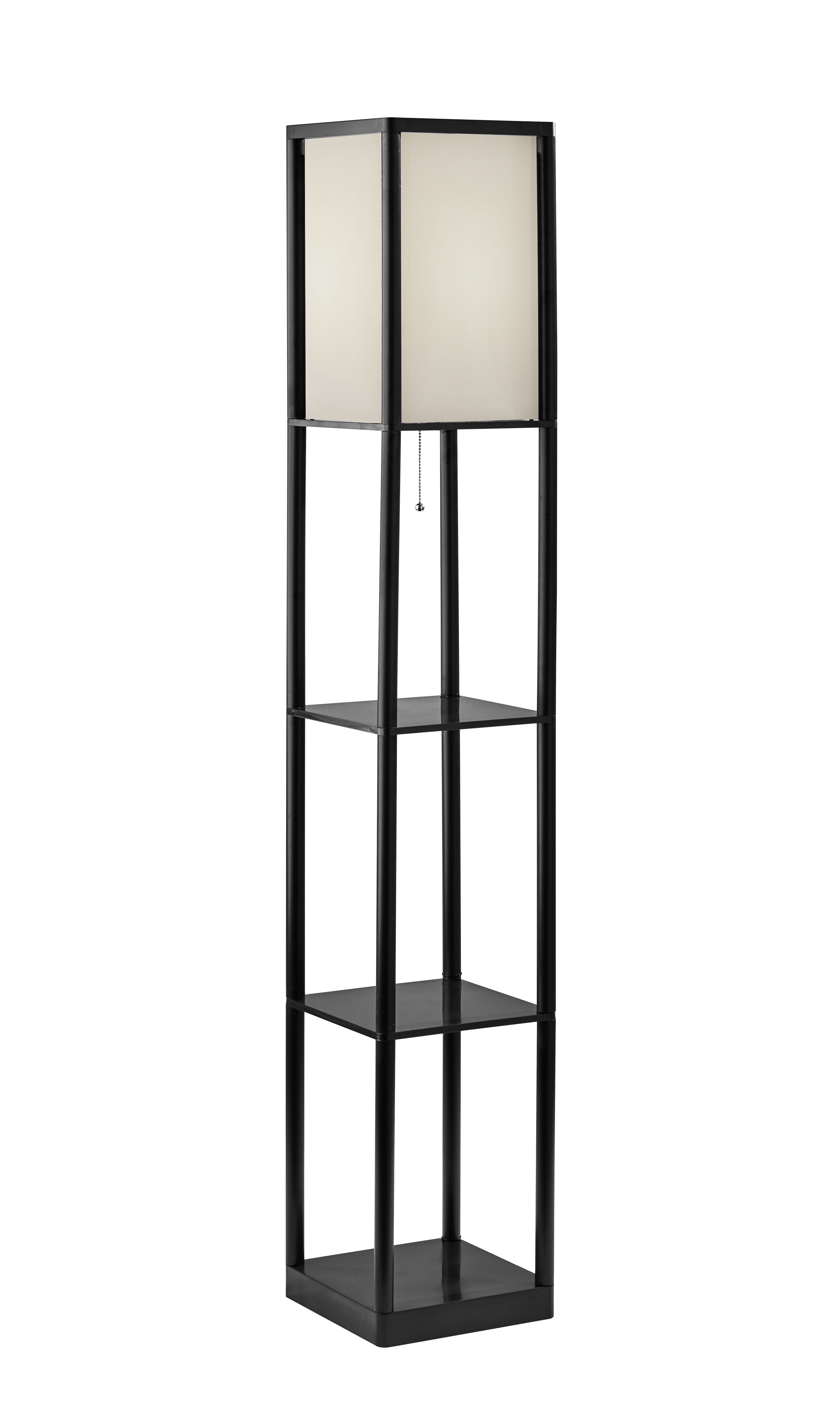 Cozylumi™ 62 Inch Floor Lamp With Black Plastic Shelves and Sustainable White Fabric Shade