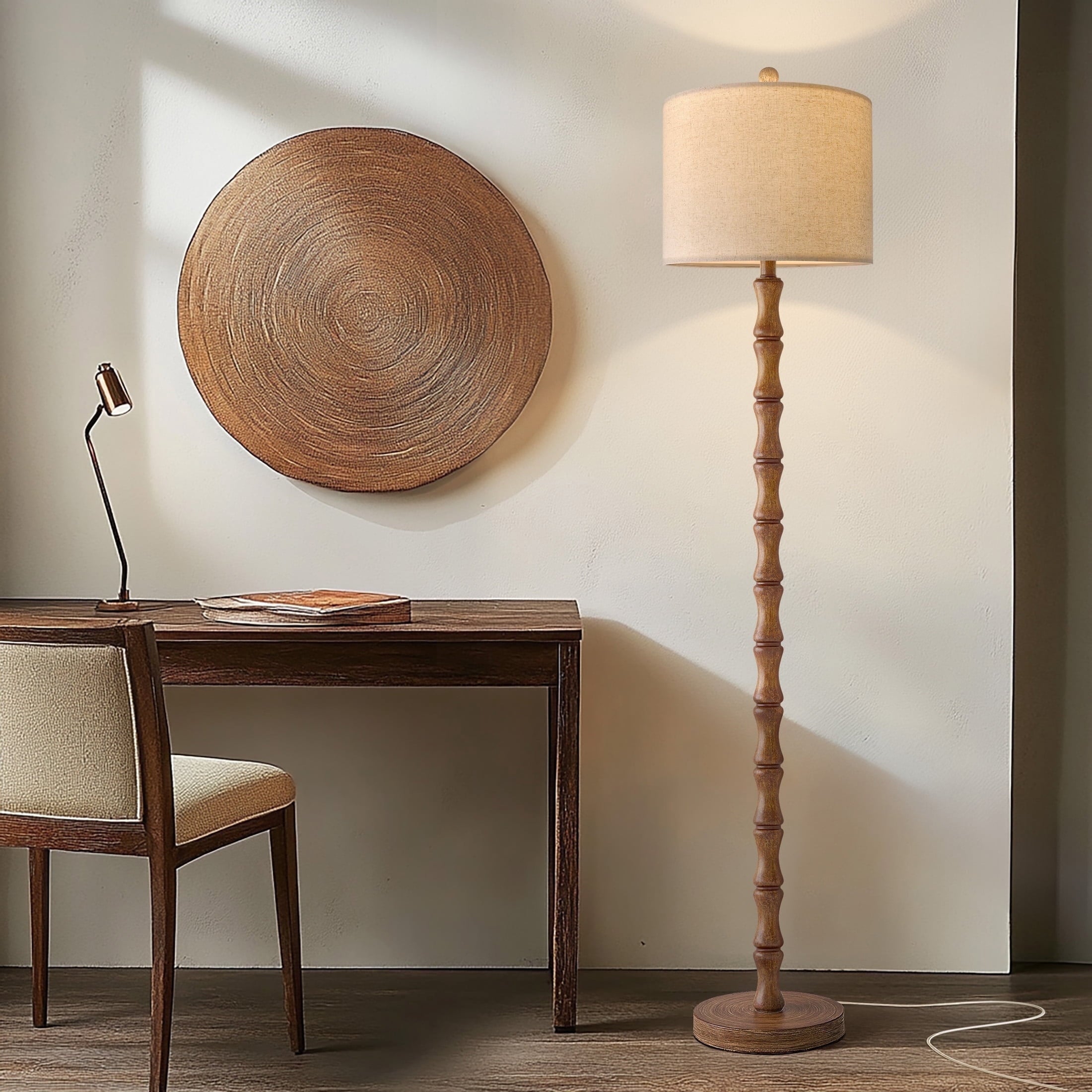 Cozylumi™ 62" Farmhouse Floor Lamp for Living Room,Wood Grain Brown Standing Lamp for
