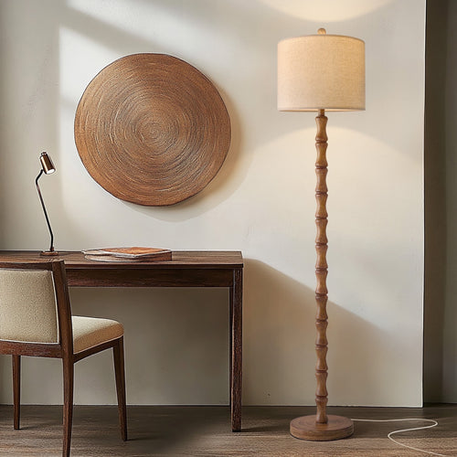 Cozylumi™ 62" Farmhouse Floor Lamp for Living Room,Wood Grain Brown Standing Lamp for