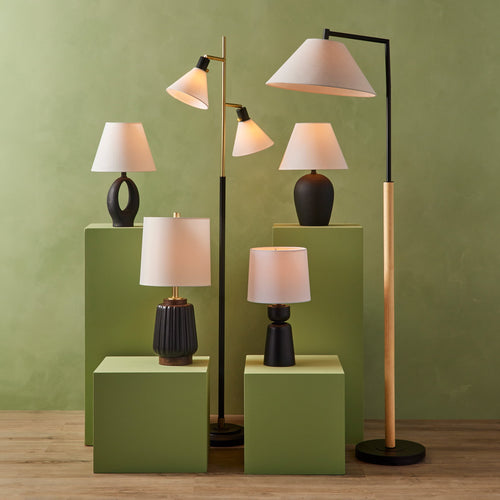 Cozylumi™ 18"H Ceramic Urn Style Table Lamp, Matte Black Finish, with White Linen