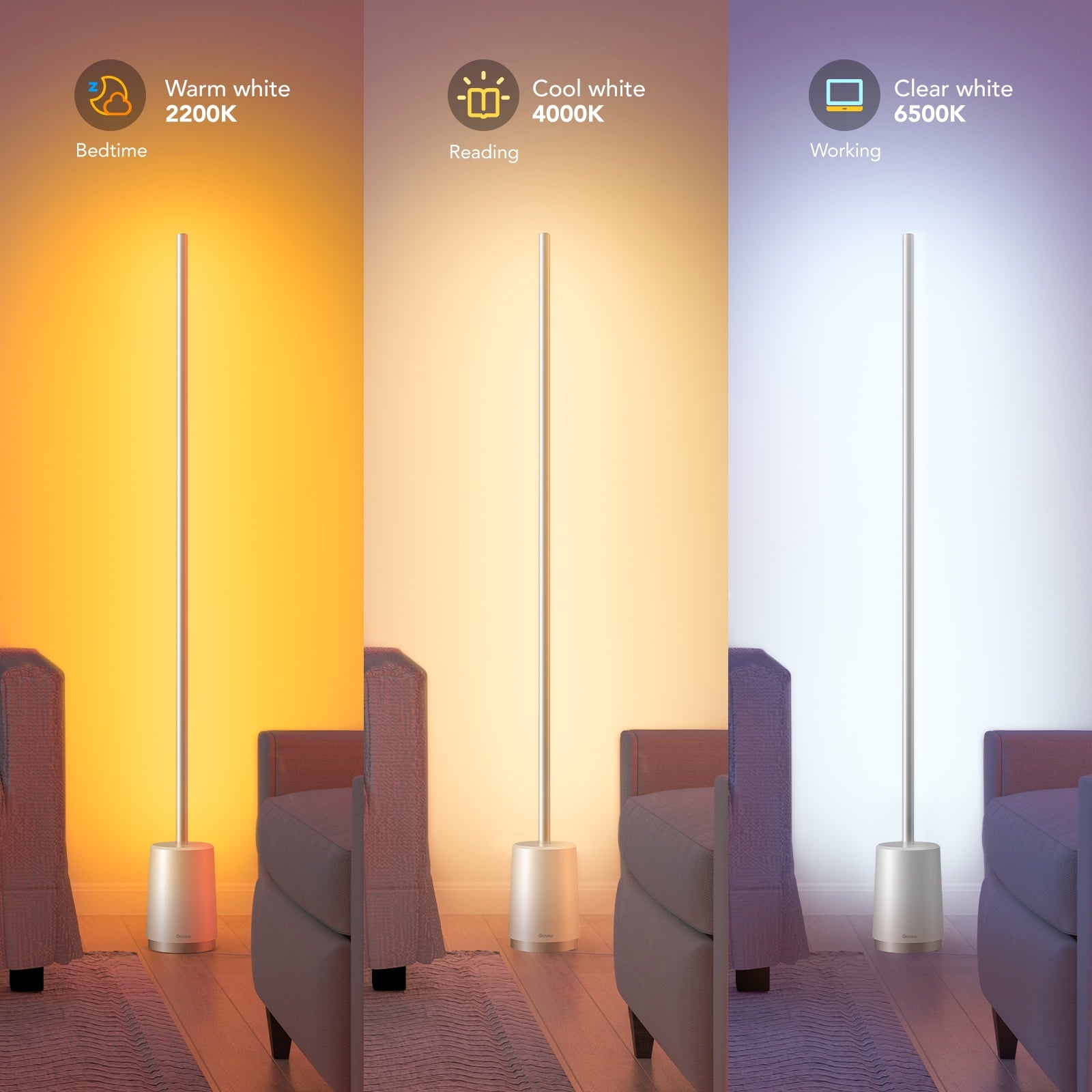 Cozylumi™ Govee RGBICWW Floor Lamp Modern - Dimmable LED, Music Sync, Remote, Smart