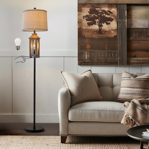 Cozylumi™ 63" 3 Way Dimmable Farmhouse Floor Lamp with 2 Light Sources ,Brown Metal