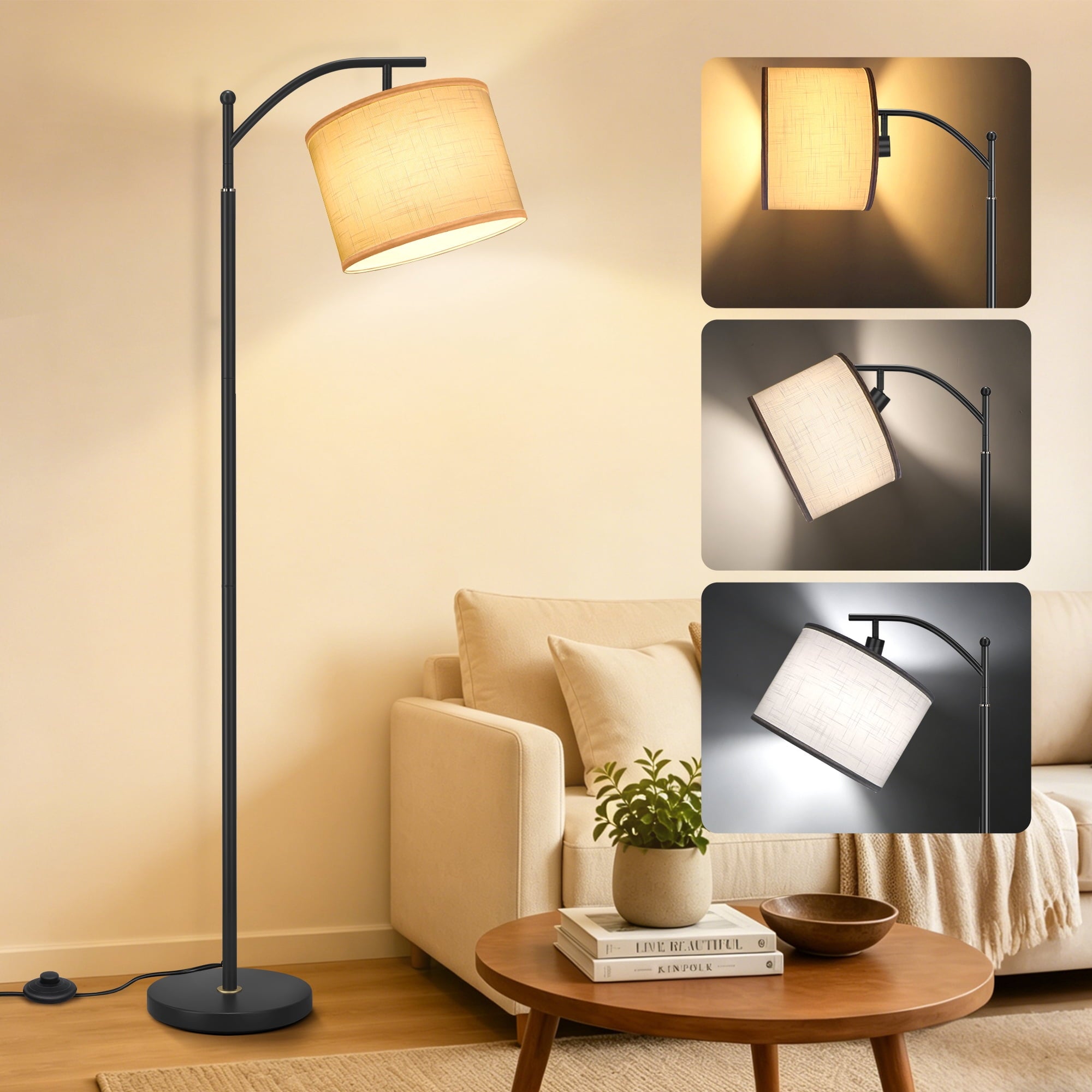 Cozylumi™ 63" Arc Floor Lamp for Living Room, Modern Standing Lamp with Hanging Linen