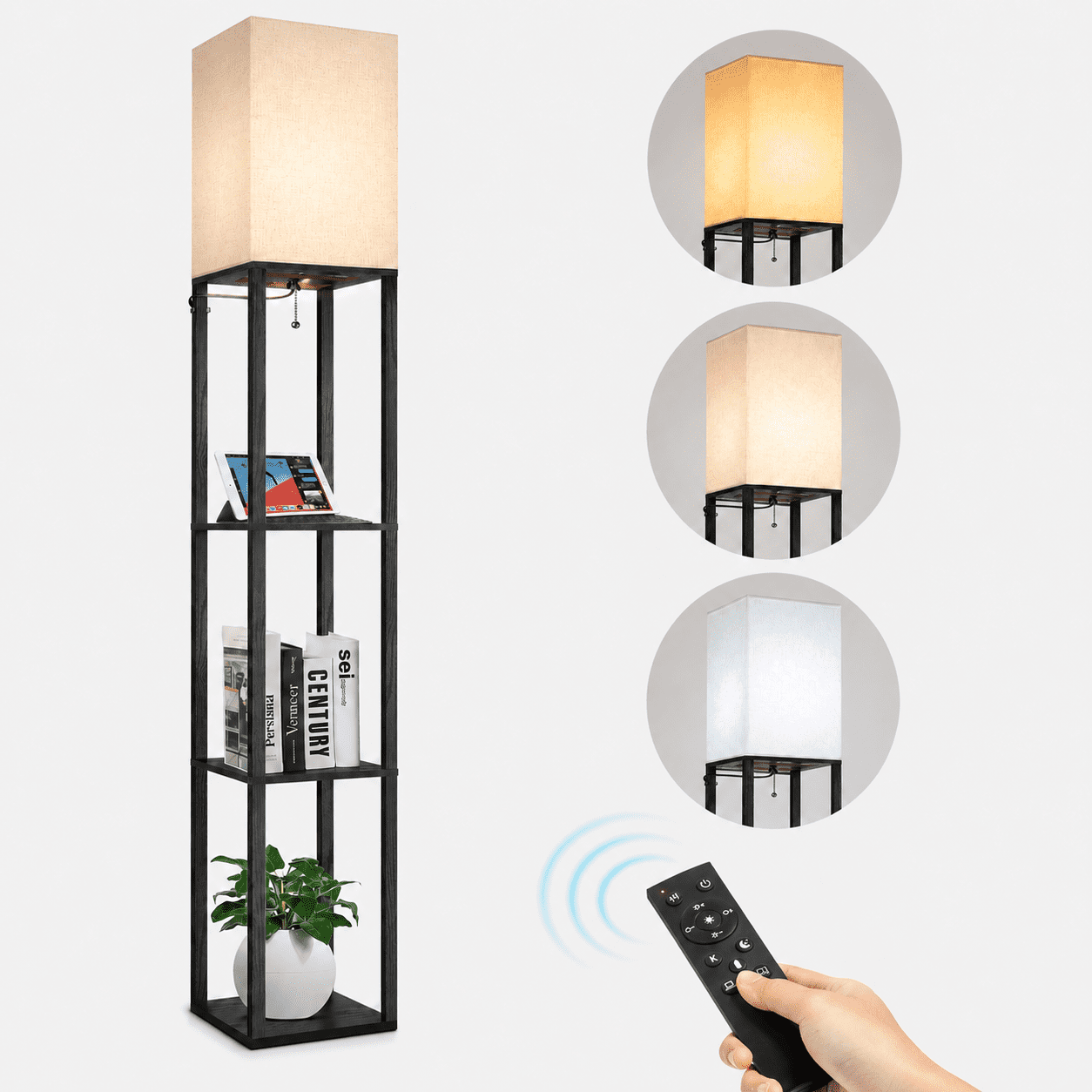 Cozylumi™ Floor Lamp with Shelves, Standing Lamp with USB & Type C & Power Outlet, 3