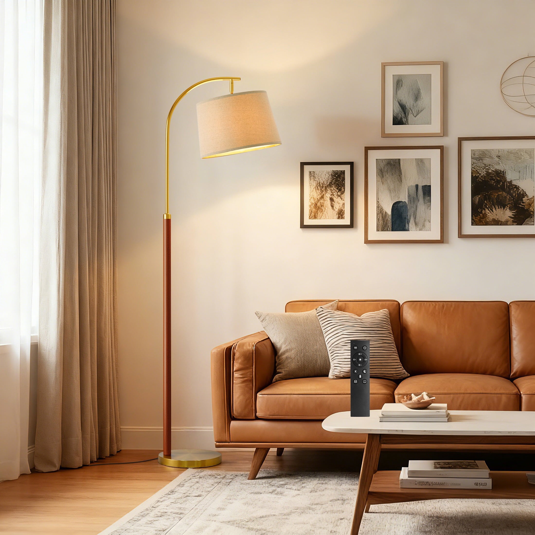 Cozylumi™ 62.5" Farmhouse Floor Lamp with Linen Shade, MDF and Metal, Foot Switch