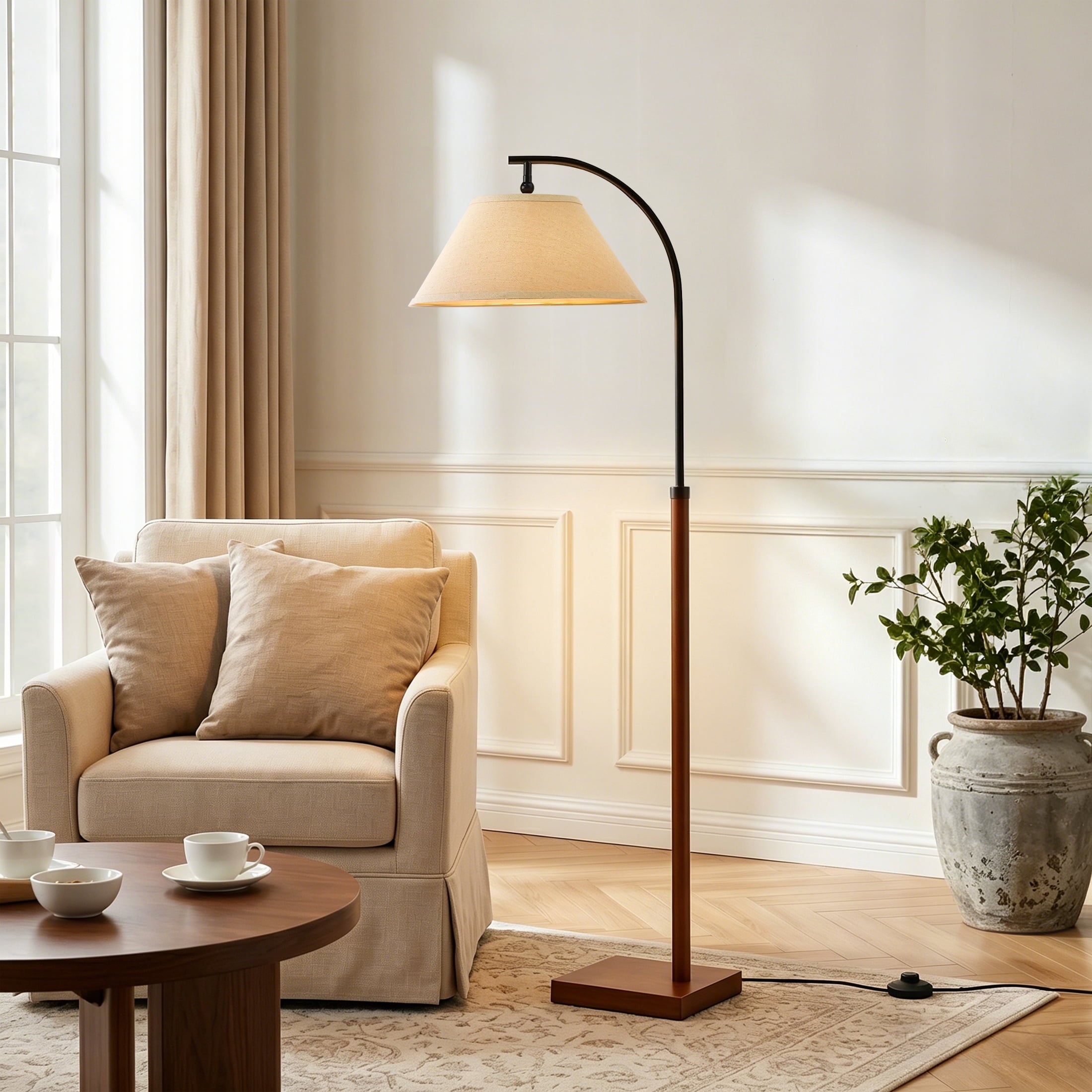 Cozylumi™ 63" Farmhouse Arc Floor Lamp for Living Room,Retro Mdf Metal Standing Lamp