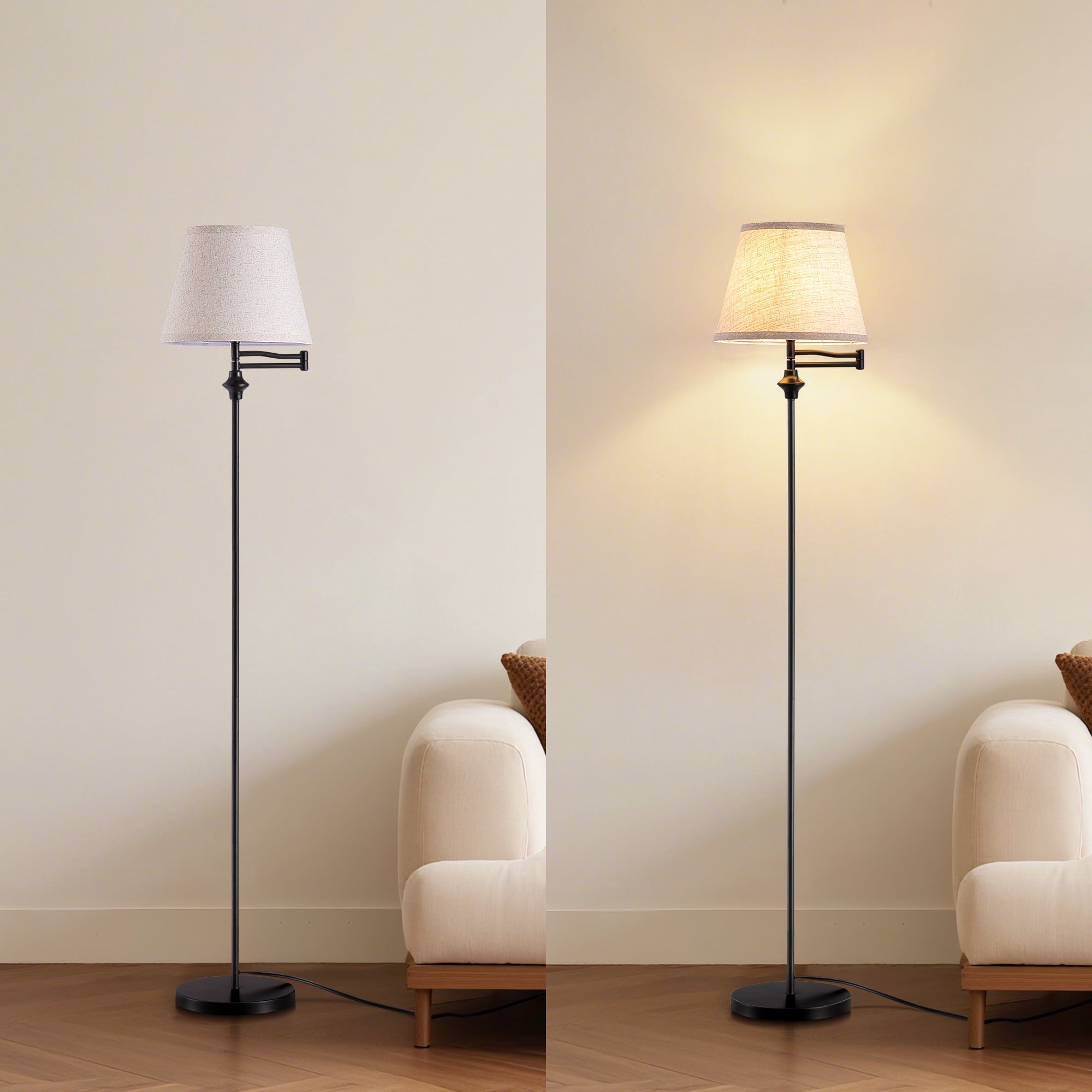 Cozylumi™ 62in Floor Lamps with Swing Arm for Living Room, Retro 350° Adjustable