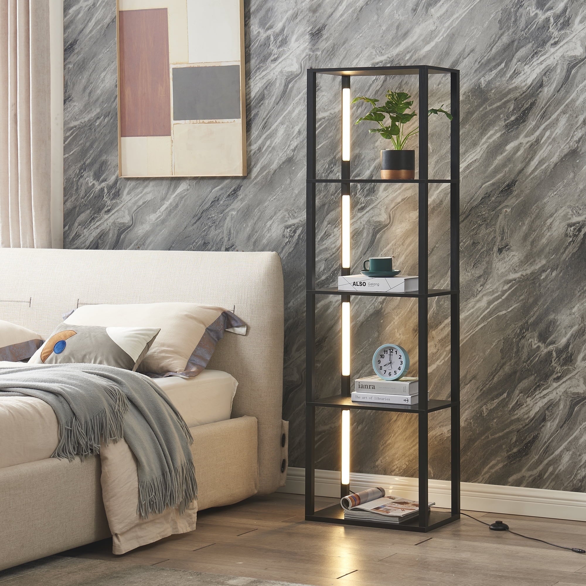 Cozylumi™ FENLO LED Floor Lamp with Shelves, Dimmable Color-Changing 4-Tier Display