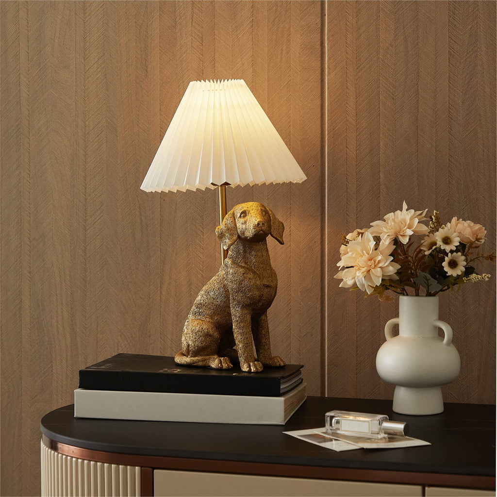 Cozylumi™ White Labrador Dog Brass Table Lamp