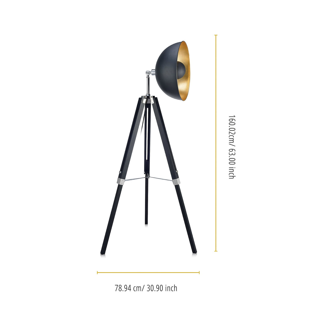Cozylumi™ Teamson Home Tripod Floor Lamp Industrial Metal Dish Shade Black Fascino