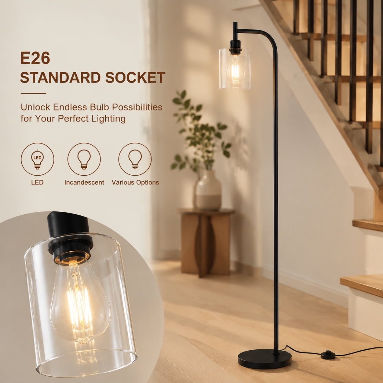 Cozylumi™ Coliware Arc Floor Lamp with Acrylic Lampshade, Modern Tall Standing Lamp