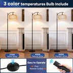 Cozylumi™ 70'' Dimmable Arc Rattan Floor Lamp Standing Lamp with Rattan & Fabric Double