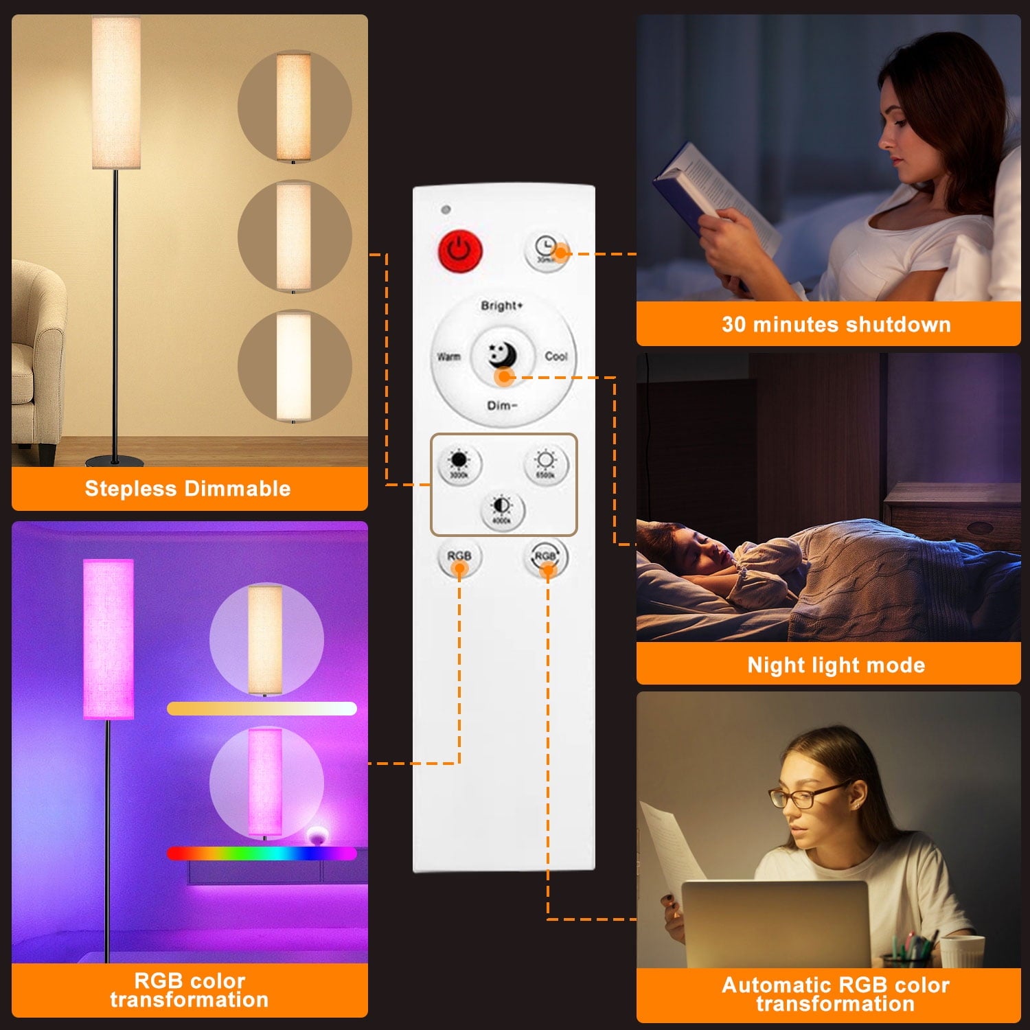 Cozylumi™ Floor Lamp, 67" Metal Modern Standing Lamp with Remote & Wifi APP Control