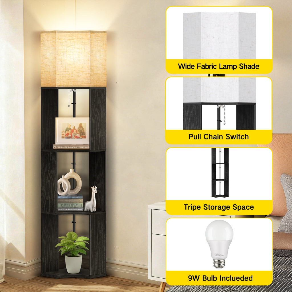 Cozylumi™ Floor Lamp with Shelves, Standing Lamp with 3 Color Temperature LED Bulb for