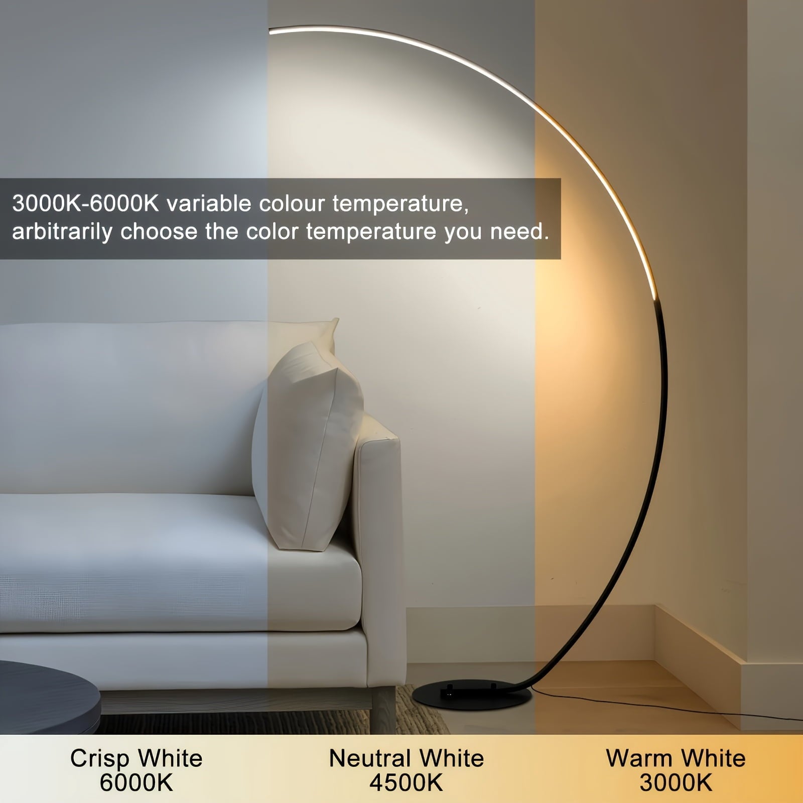 Cozylumi™ 69 Inch Arched Modern Standing Floor Lamp With Remote - Dimmable Black