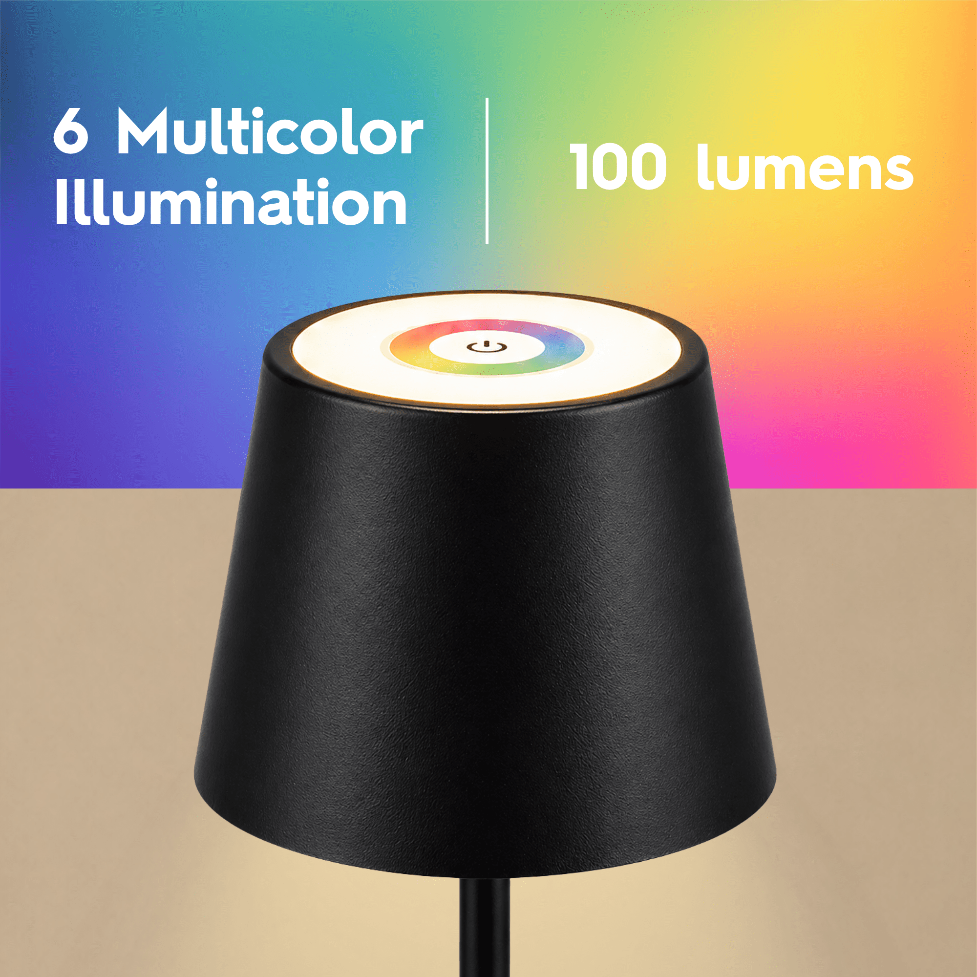 Cozylumi™ 14 Inch Rechargeable Color-Changing Table Lamp, Black, Indoor/Outdoor