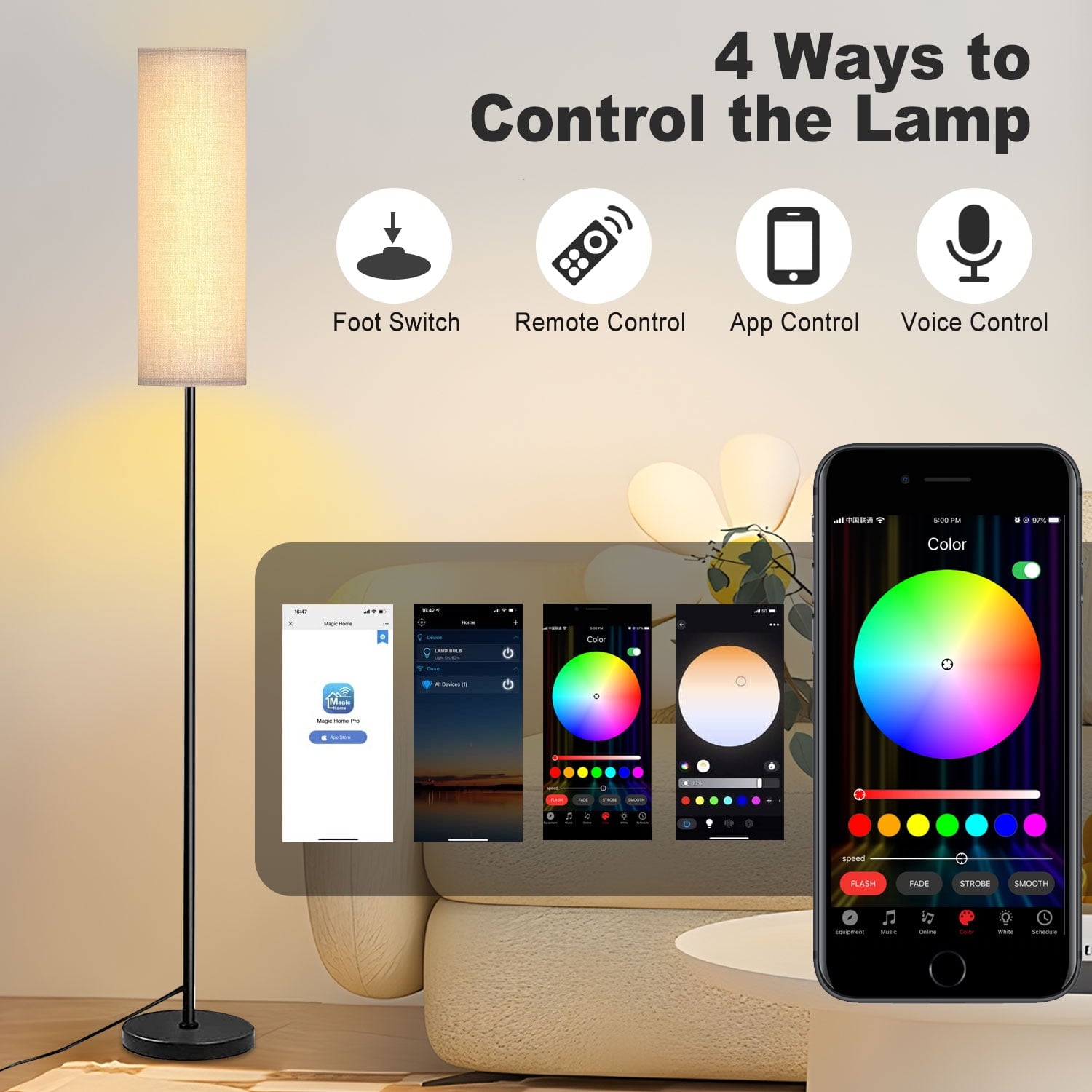 Cozylumi™ Floor Lamp, 67" Metal Modern Standing Lamp with Remote & Wifi APP Control