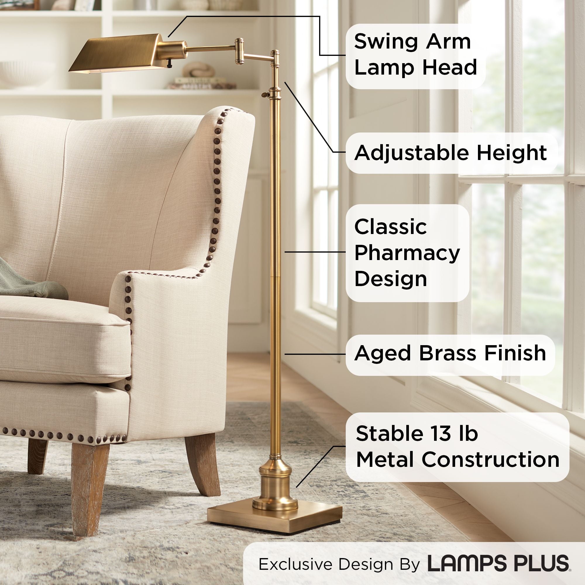 Cozylumi™ Jenson Swing Floor Lamp, Brass