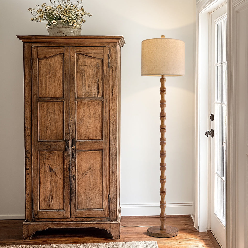 Cozylumi™ 62" Farmhouse Floor Lamp for Living Room,Wood Grain Brown Standing Lamp for