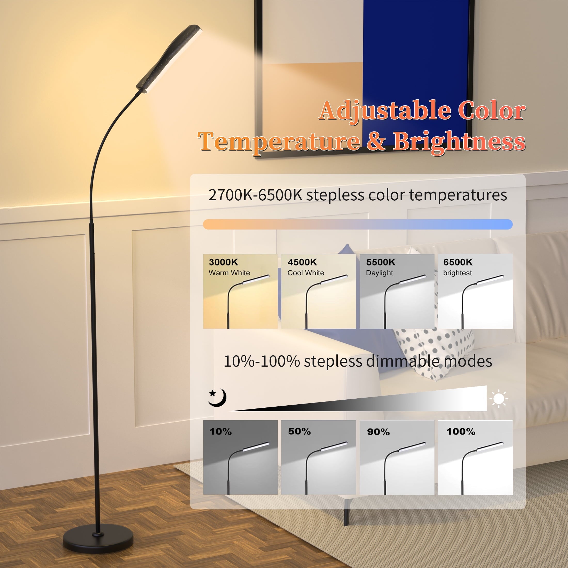 Cozylumi™ Govvep LED Floor Lamp with Flexible Gooseneck and Touch Sensor with Remote
