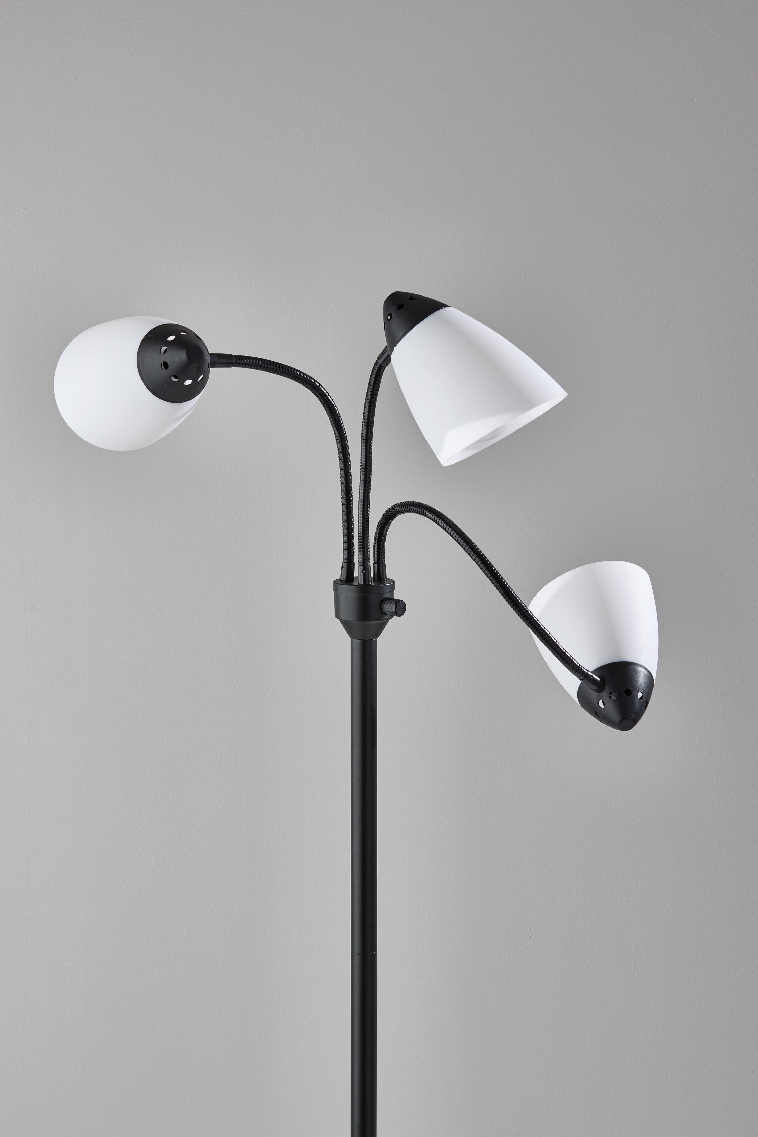 Cozylumi™ 3-Head Adjustable Floor Lamp, Black with White Plastic Shades, 68 in