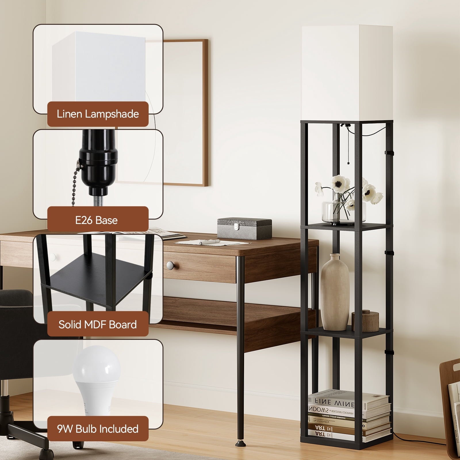 Cozylumi™ 63'' Floor Lamps with Shelves, Home Standing Lamp, Include 1000 Lumens