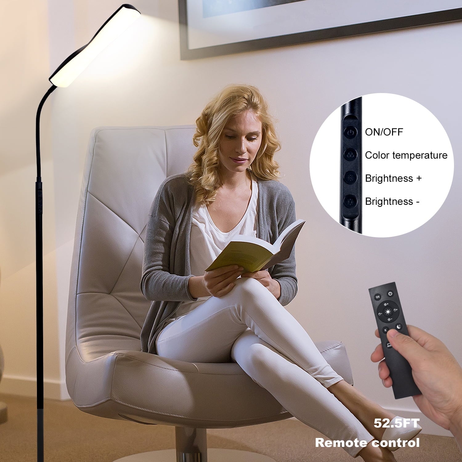 Cozylumi™ Govvep LED Floor Lamp with Flexible Gooseneck and Touch Sensor with Remote