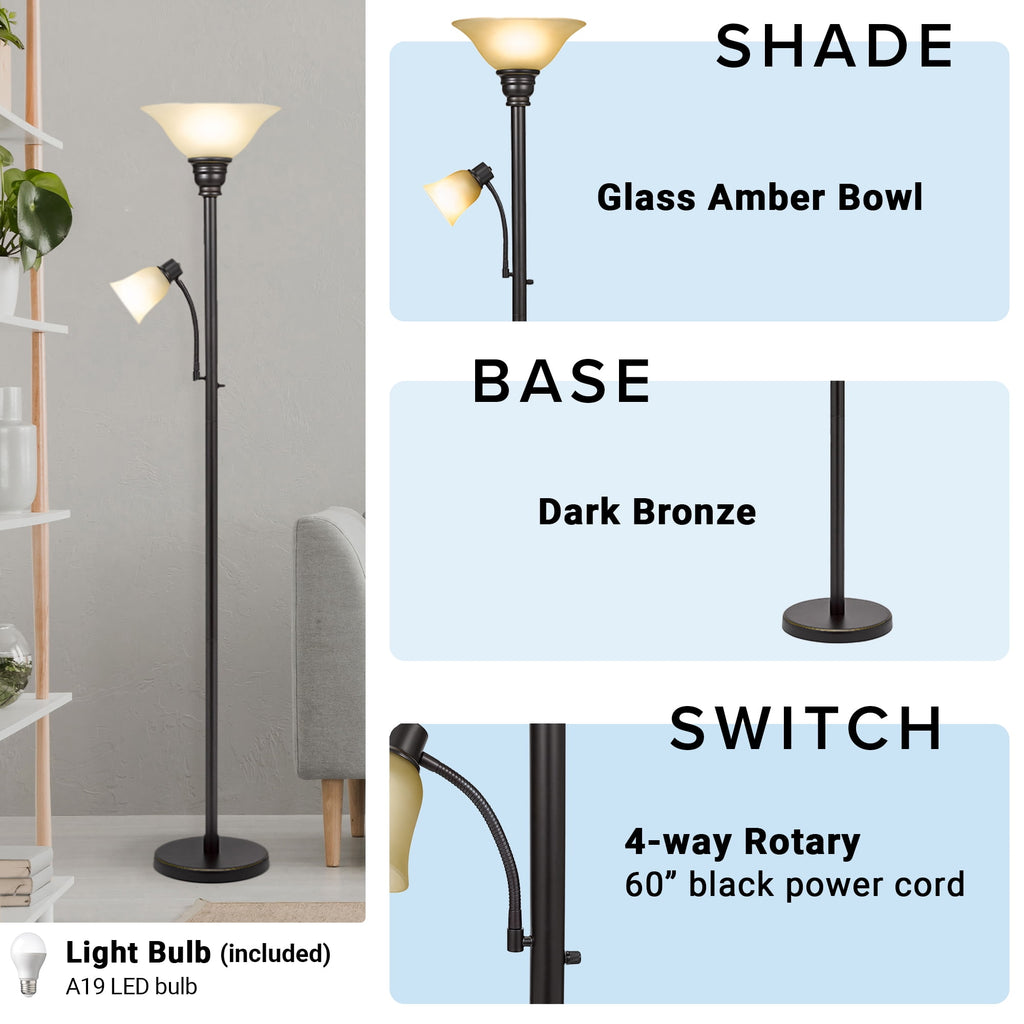 Cozylumi™ Catalina Lighting Kerrington 71'' Floor Lamp with Amber Glass Bell Shade