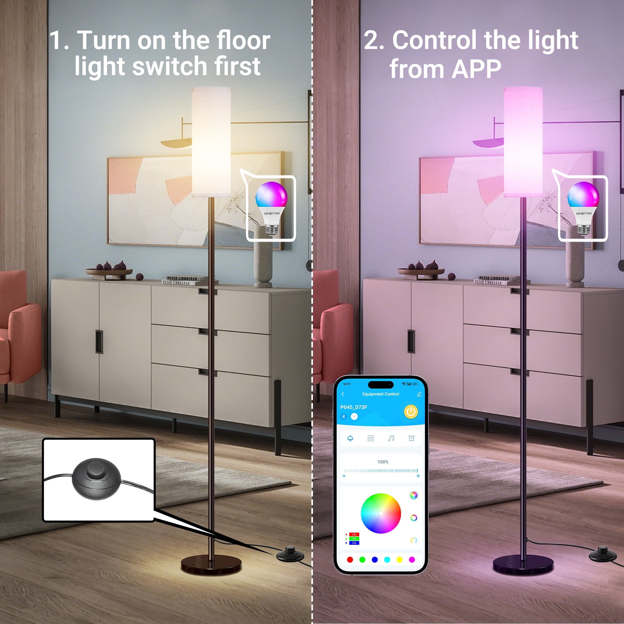 Cozylumi™ VOLIVO LED Floor Lamp, RGB Standing Lamps, Works with Alexa/Google Home