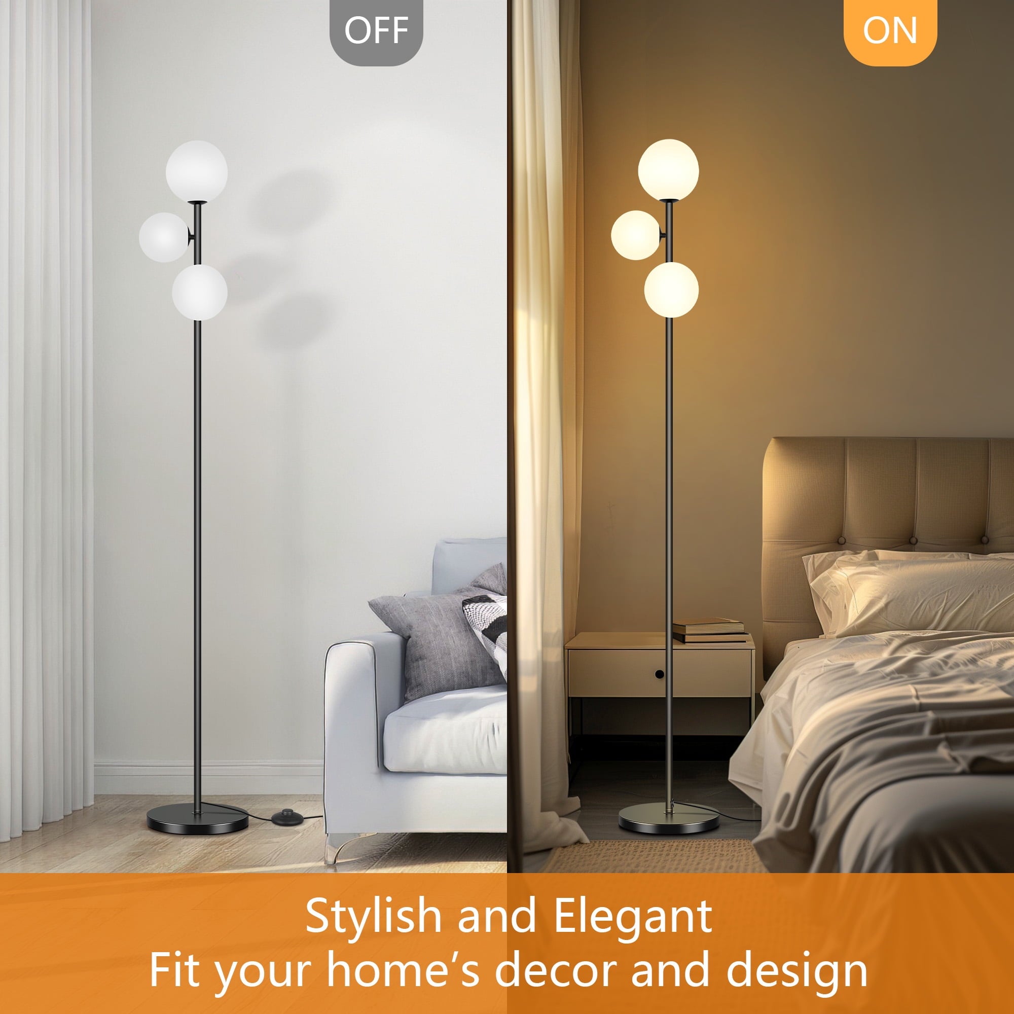 Cozylumi™ 71" Globe Floor Lamp for Living Room Clearance, Modern 3 light Standing Lamp