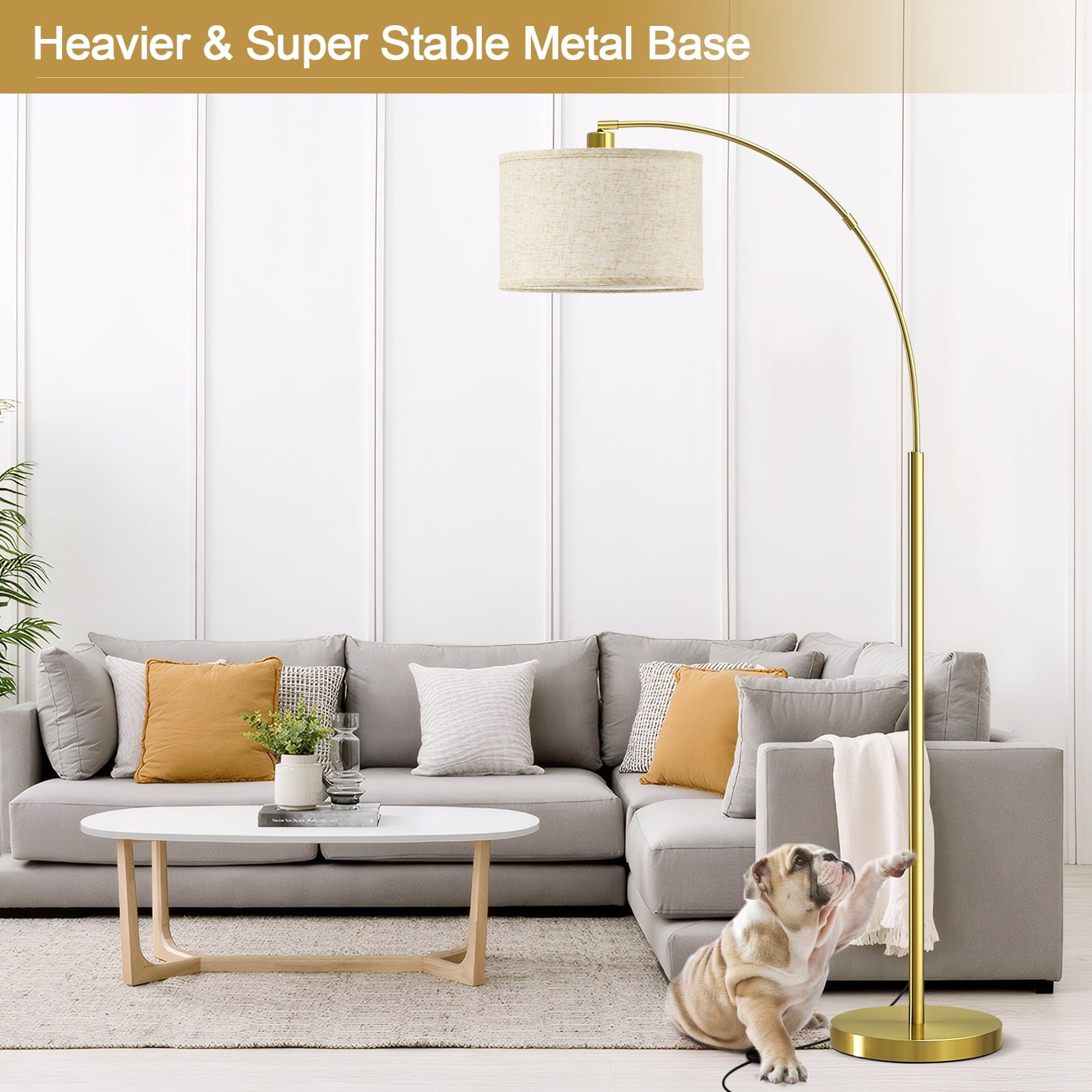 Cozylumi™ Gold Modern Arc Floor Lamp, Tall Pole Lamp with On/Off Foot Switch