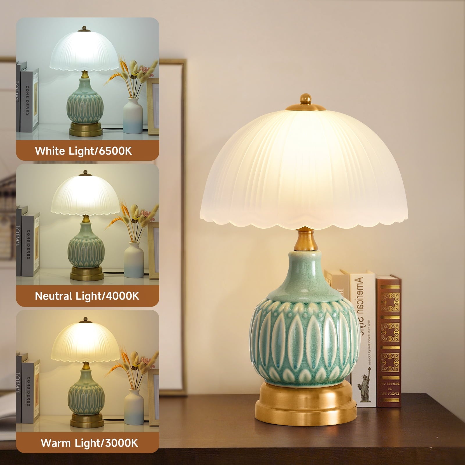 Cozylumi™ Table Lamps for Bedroom Vintage Golden Table Lamps for Bedroom Ceramic Retro